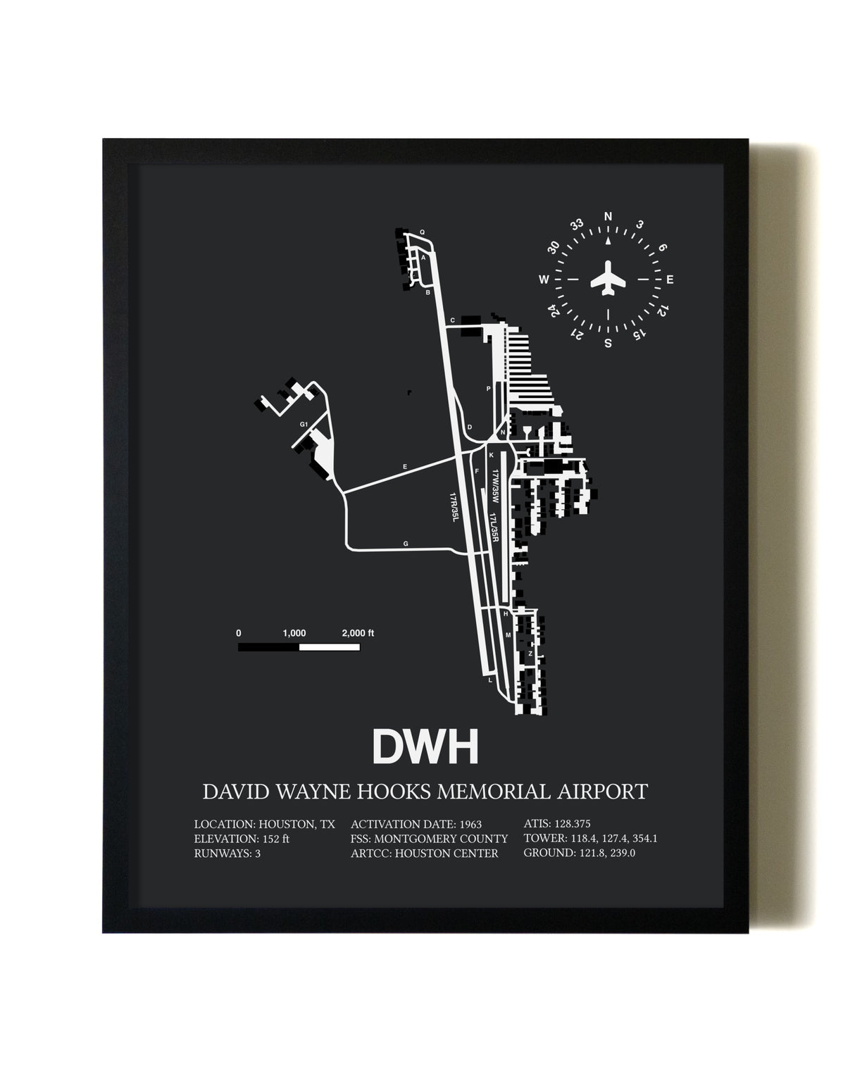 Unframed David Wayne Hooks Memorial Airport map print poster