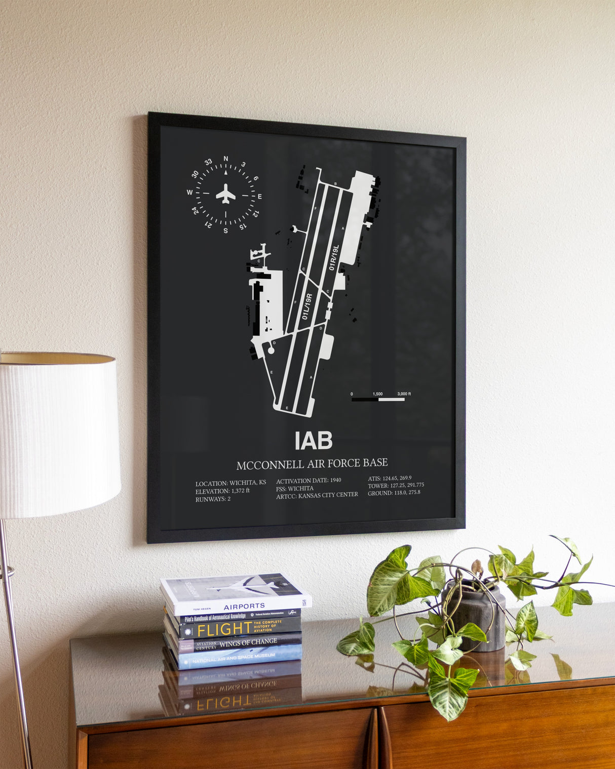 Gray Framed McConnell Air Force Base wall art poster in black frame