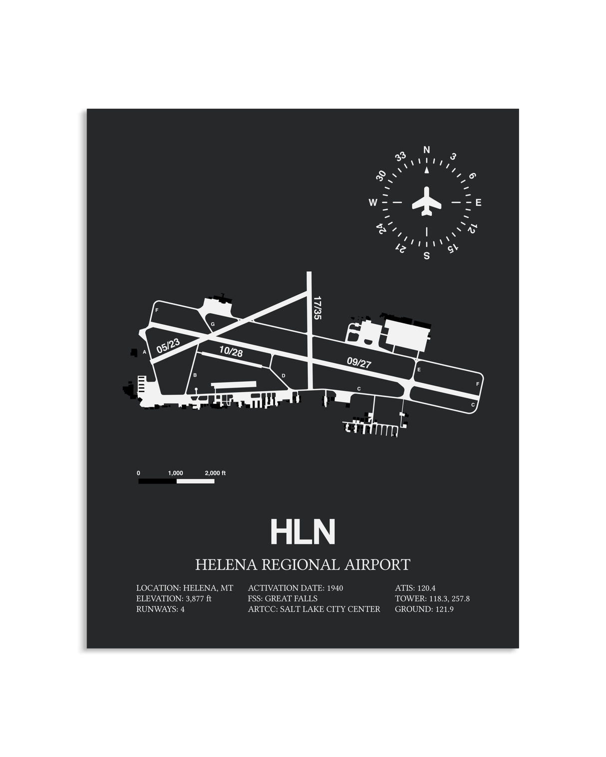 Gray Framed Helena Regional Airport layout wall art poster