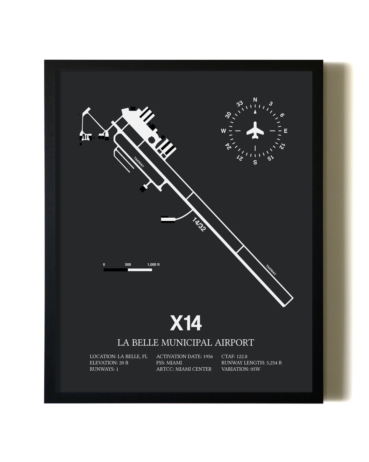 Unframed La Belle Municipal Airport map print poster