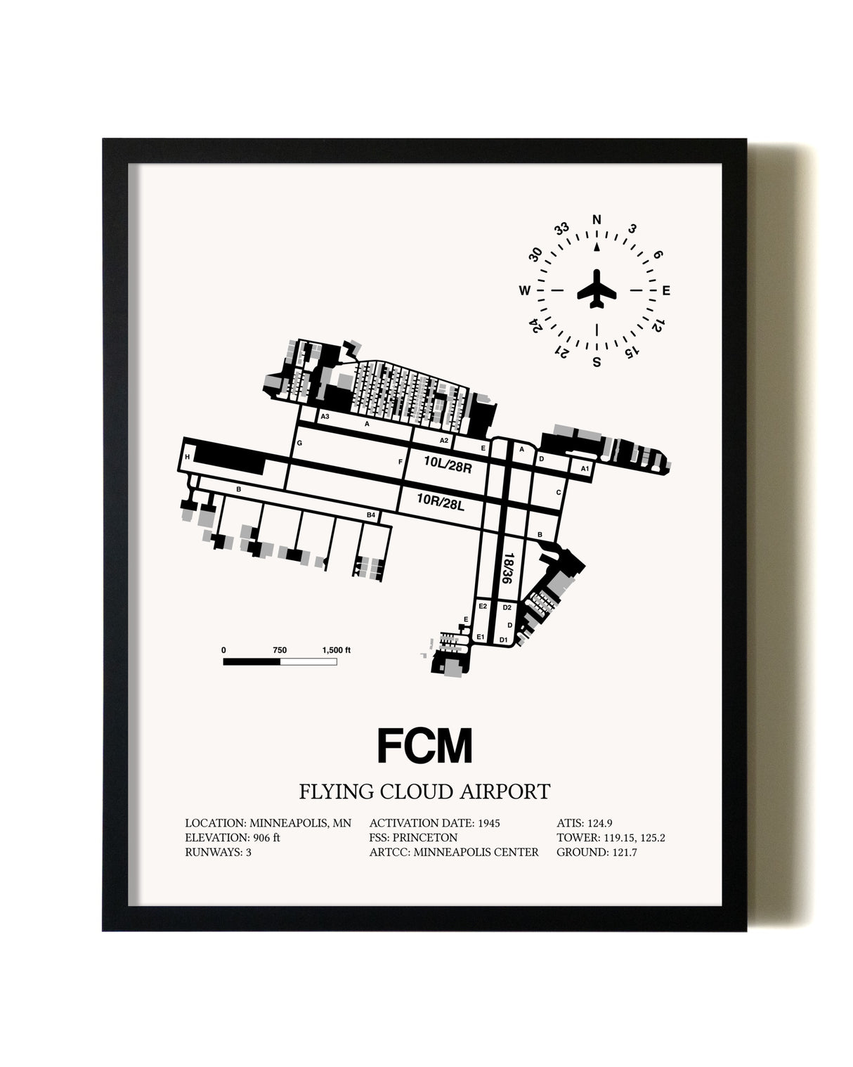 Framed Flying Cloud Airport wall art poster in black frame