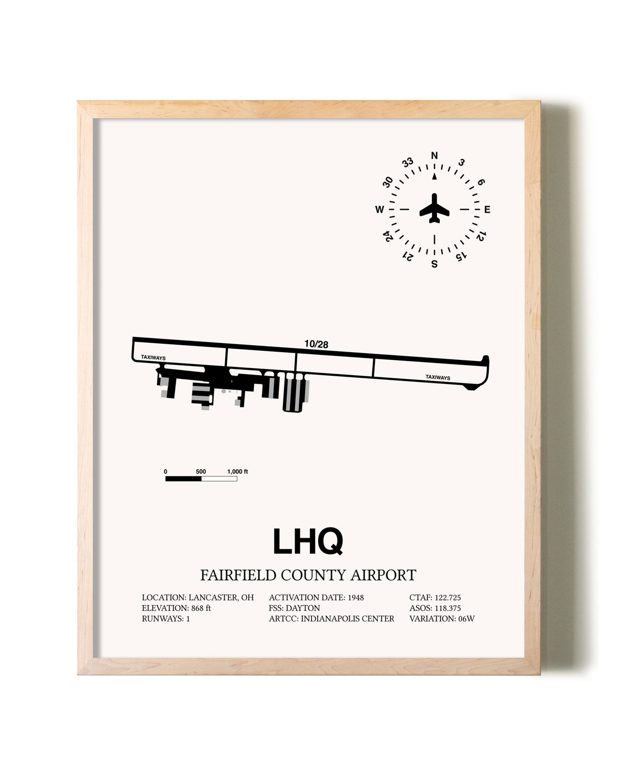 Fairfield County Airport framed wall art in white frame