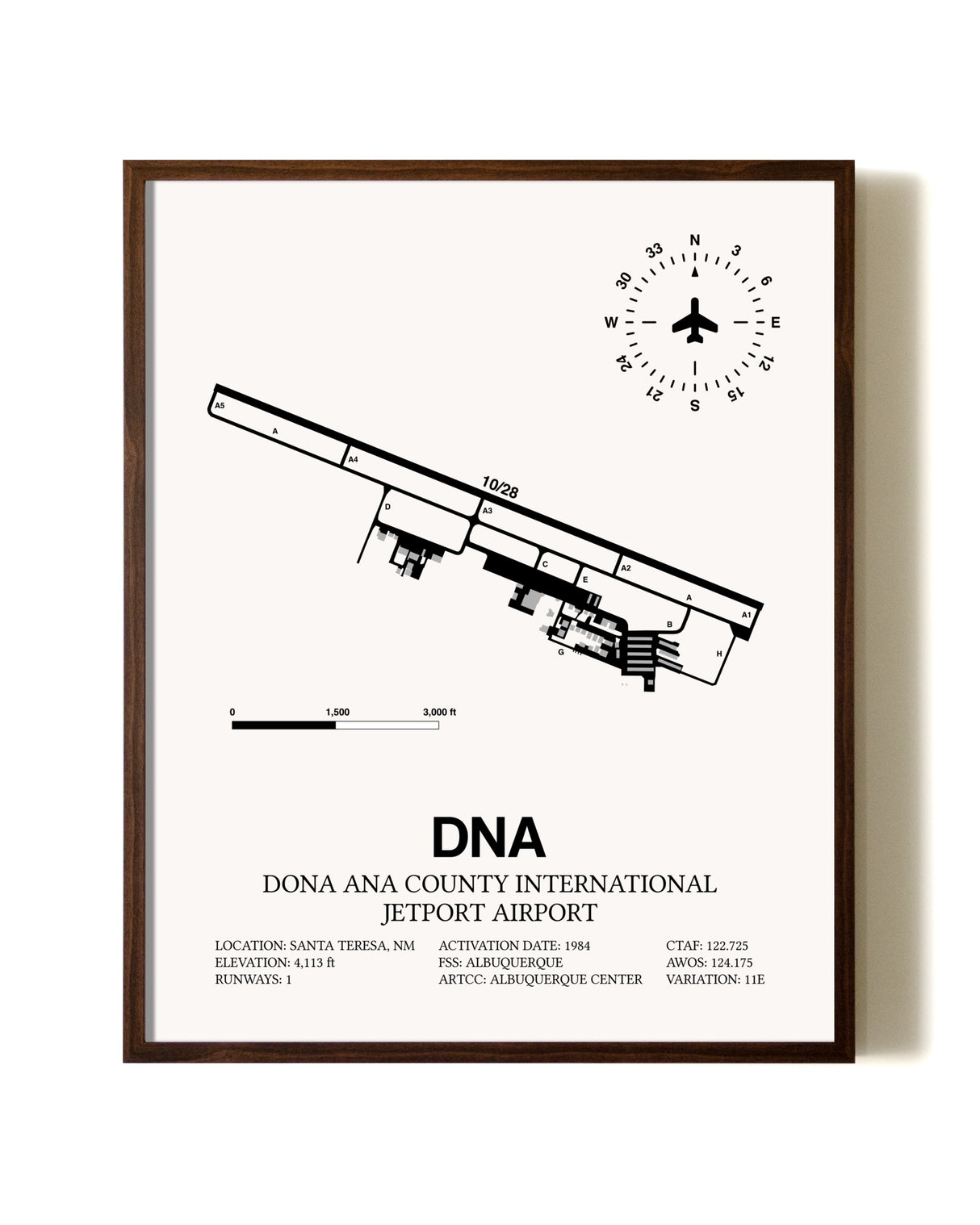 Dona Ana County International Jetport Airport aviation print in walnut frame