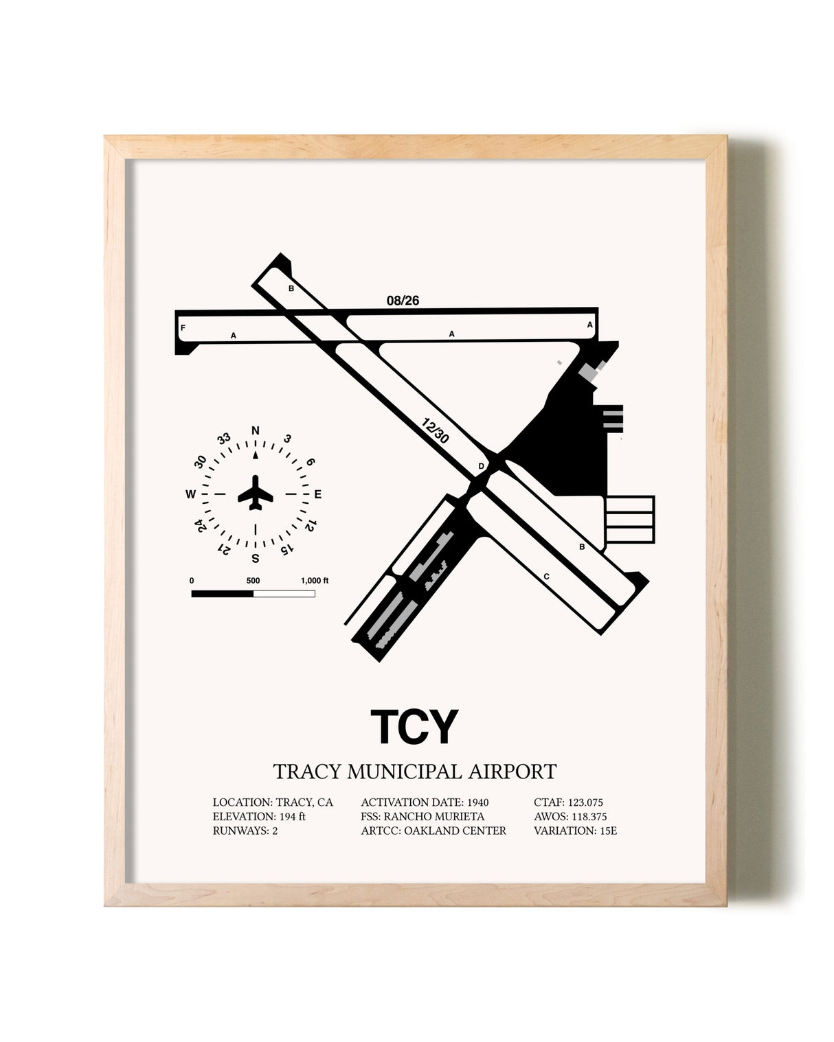 Tracy Municipal Airport framed wall art in white frame