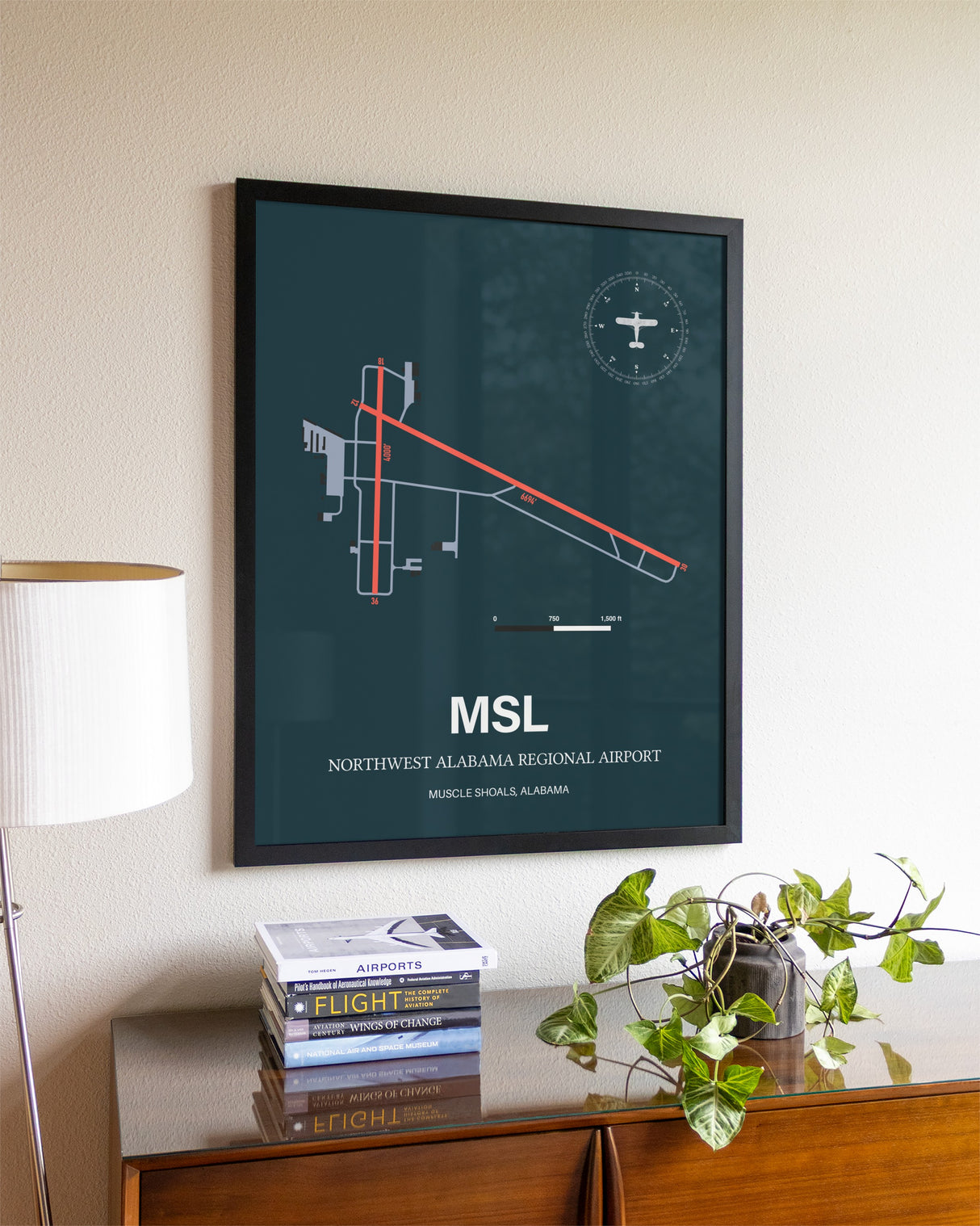Framed Northwest Alabama Regional Airport layout wall art poster