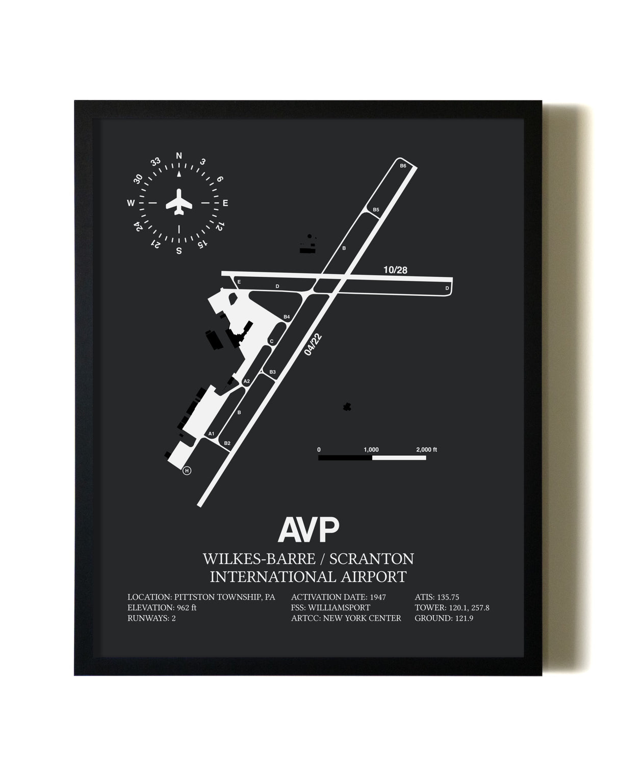 Unframed Wilkes-Barre / Scranton International Airport map print poster