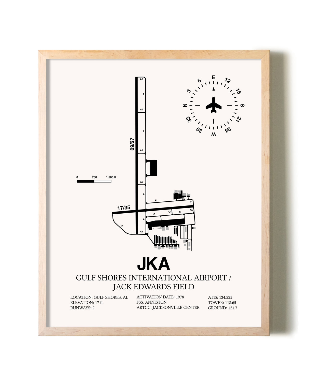 Gulf Shores International Airport / Jack Edwards Field framed wall art in white frame