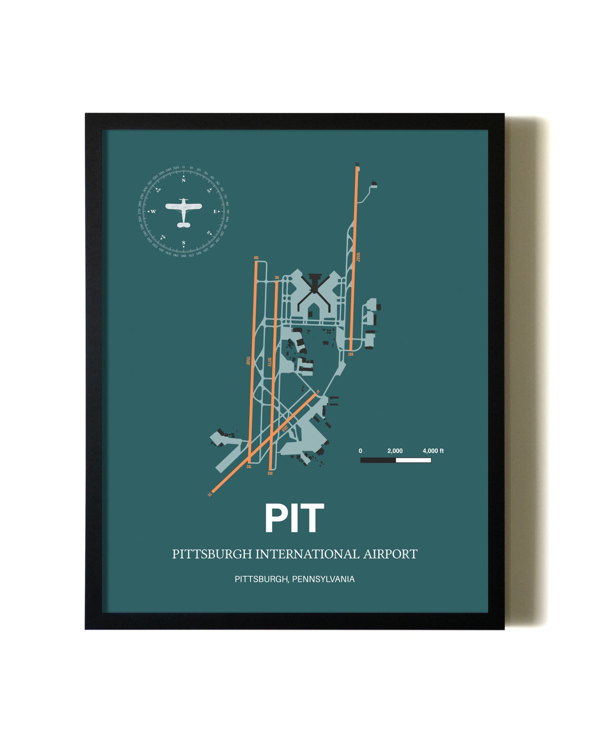 Green Pittsburgh International Airport aviation wall décor in black wood frame
