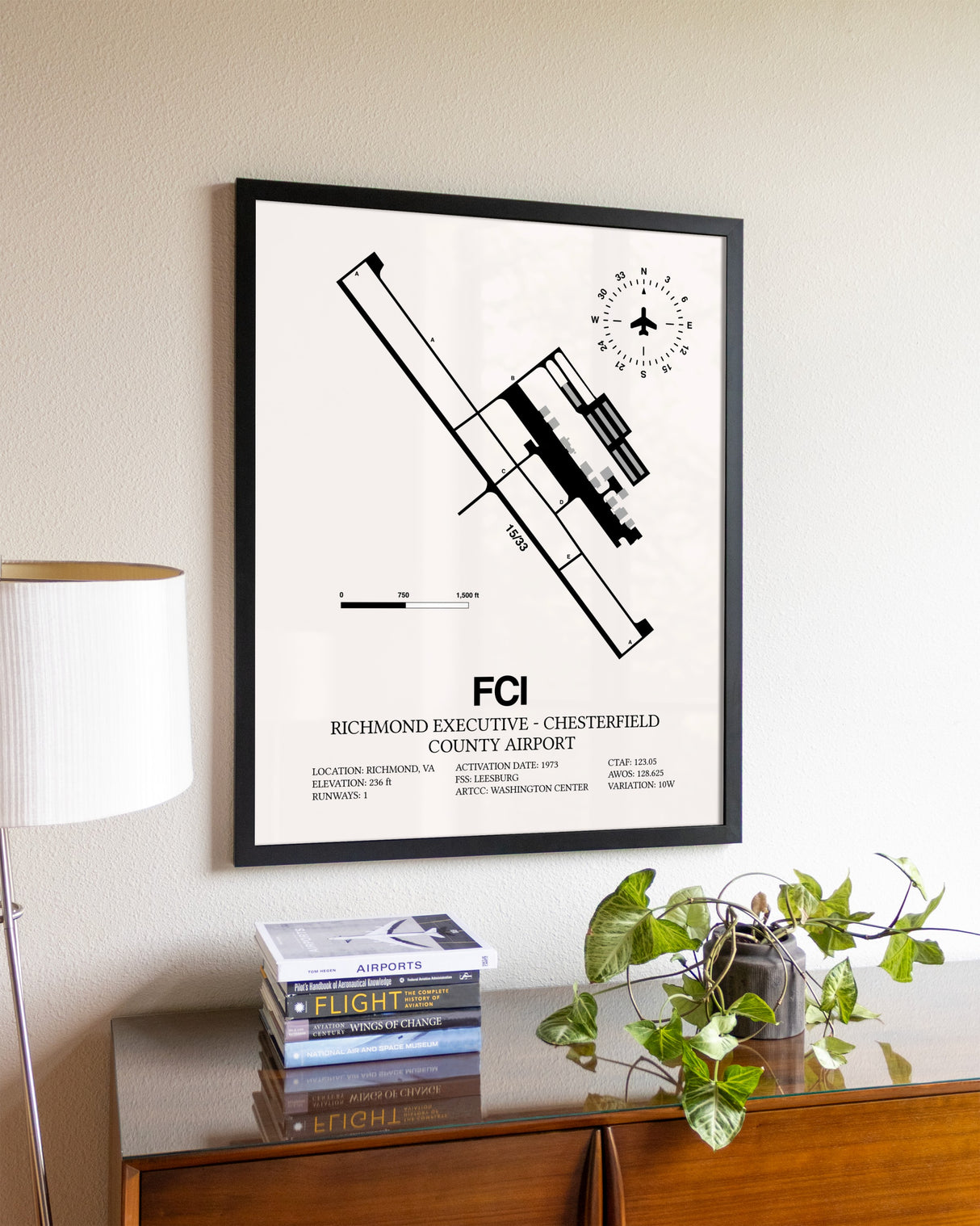 Richmond Executive-Chesterfield County Airport aviation wall décor in black wood frame