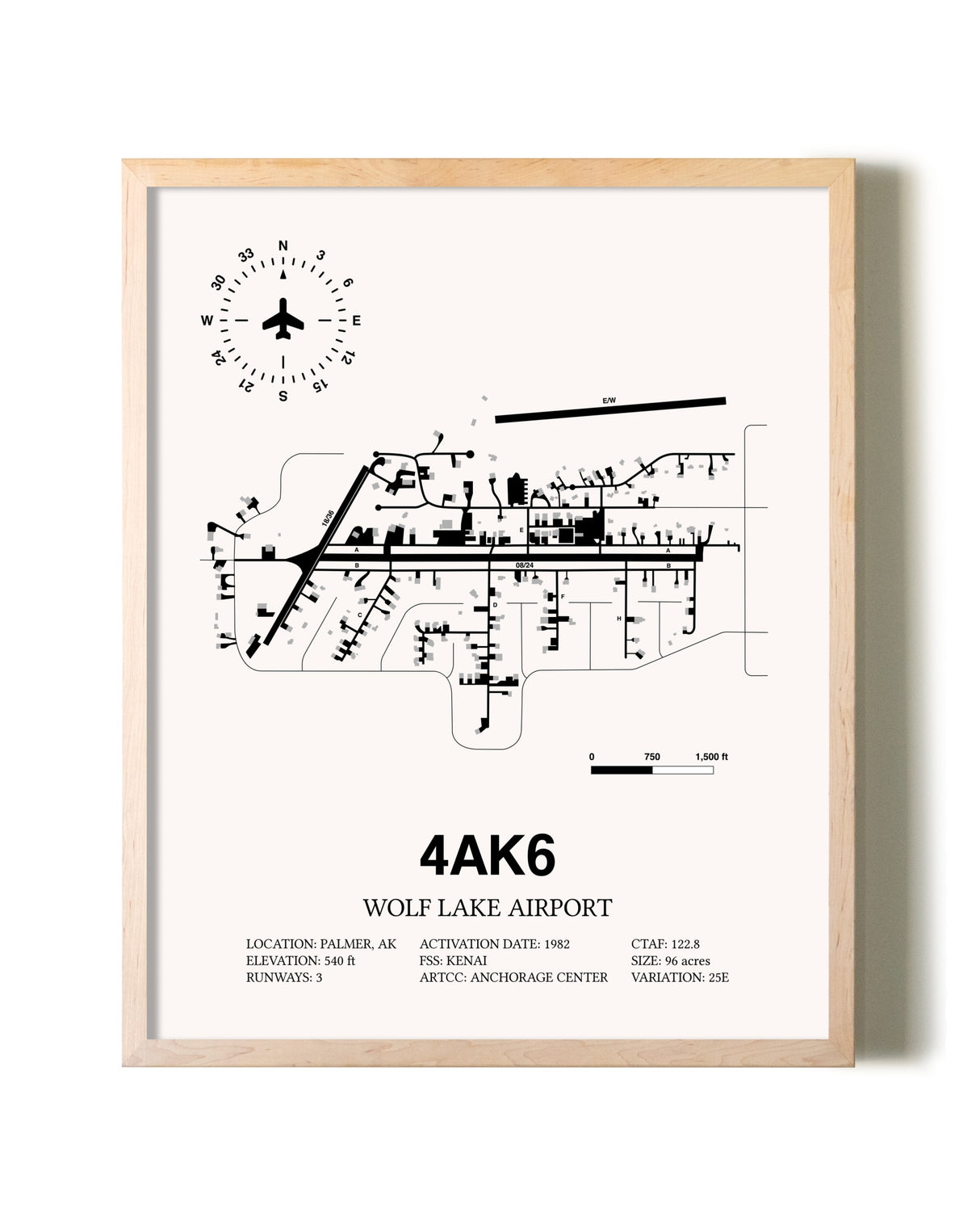 Wolf Lake Airport framed wall art in white frame