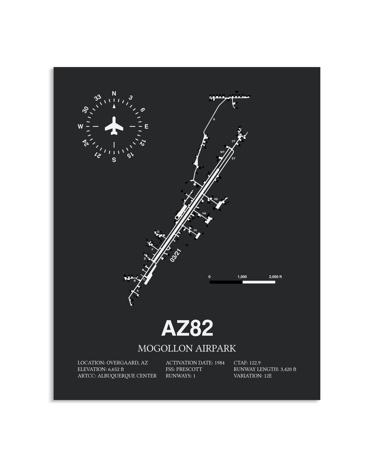 Gray Framed Mogollon Airpark layout wall art poster
