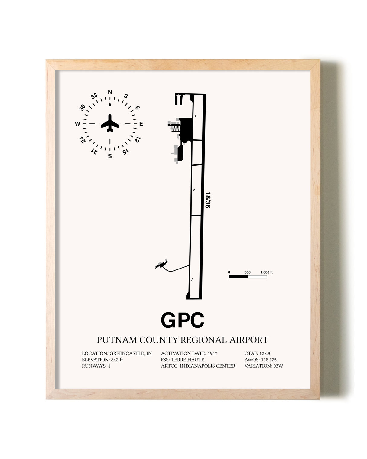 Putnam County Regional Airport framed wall art in white frame