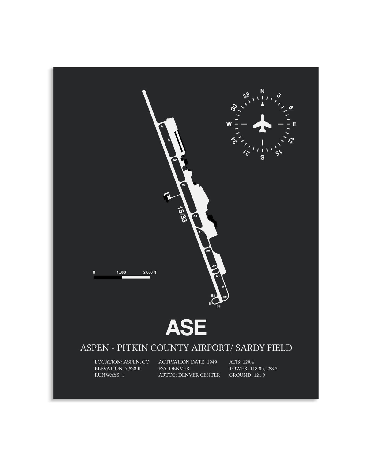 Gray Framed Aspen-Pitkin County Airport / Sardy Field layout wall art poster