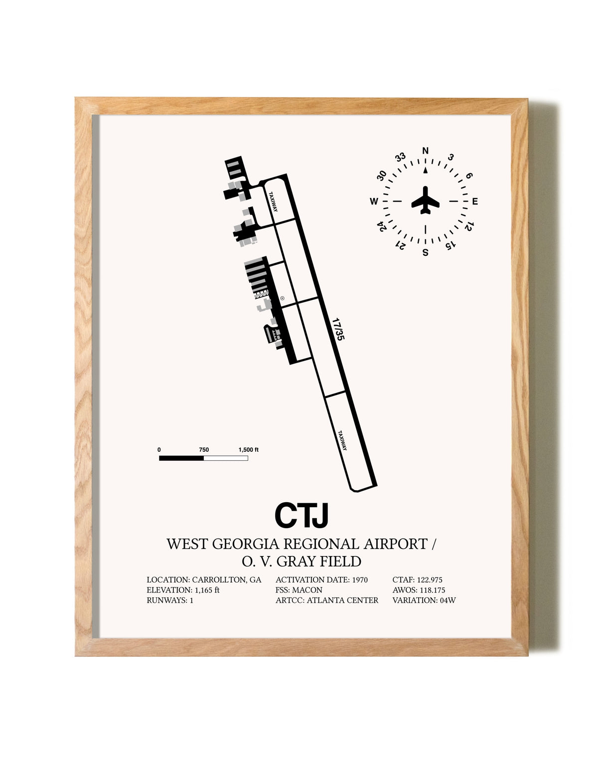 West Georgia Regional Airport/ O. V. Gray Field framed print in natural wood frame