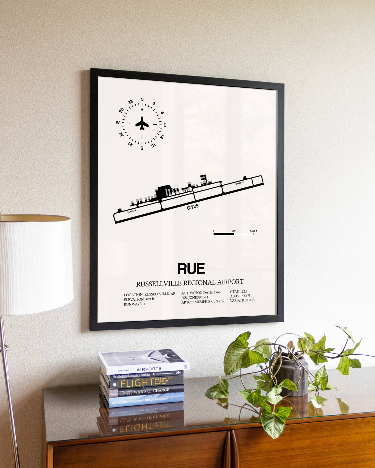 Russellville Regional Airport aviation wall décor in black wood frame