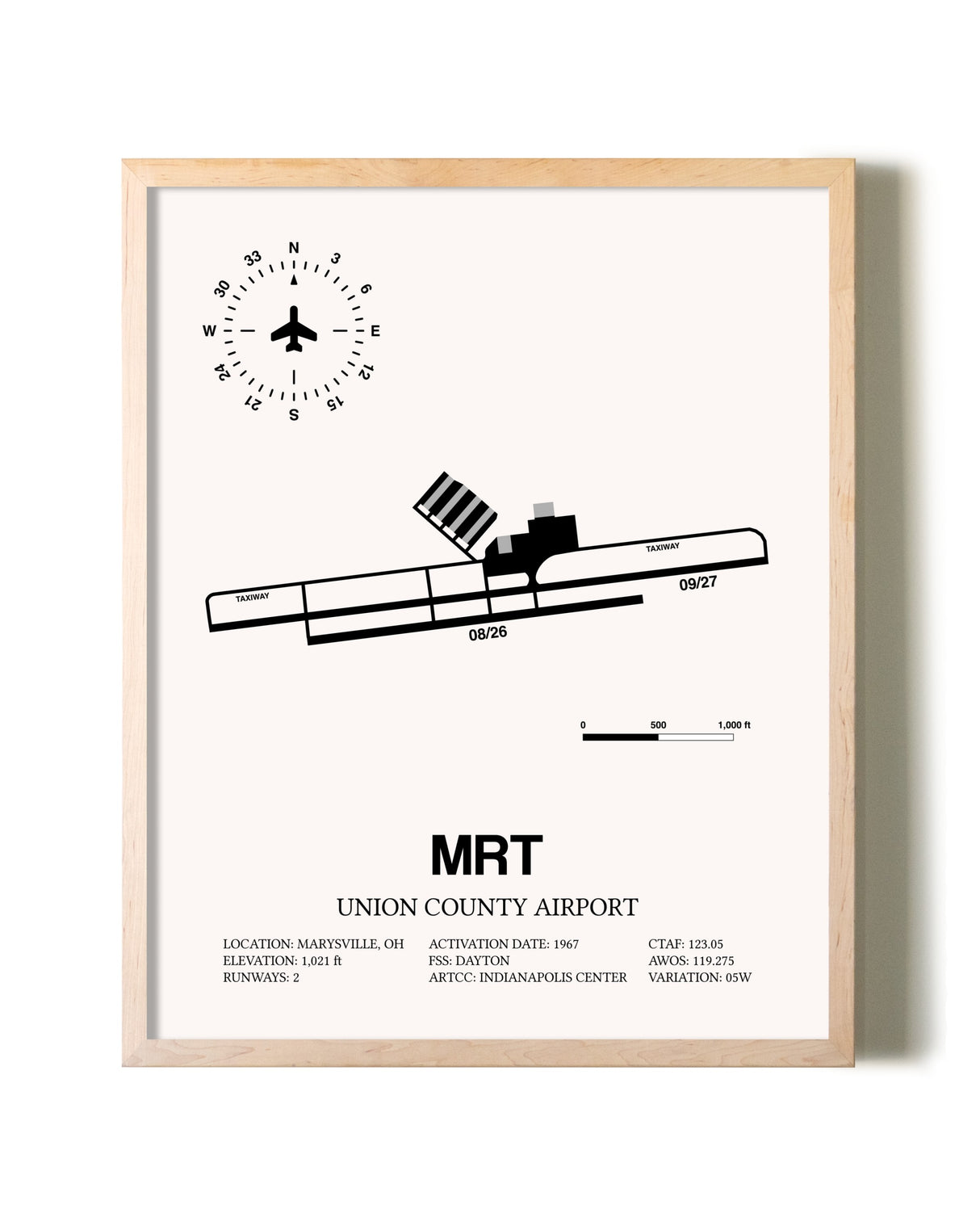 Union County Airport framed wall art in white frame