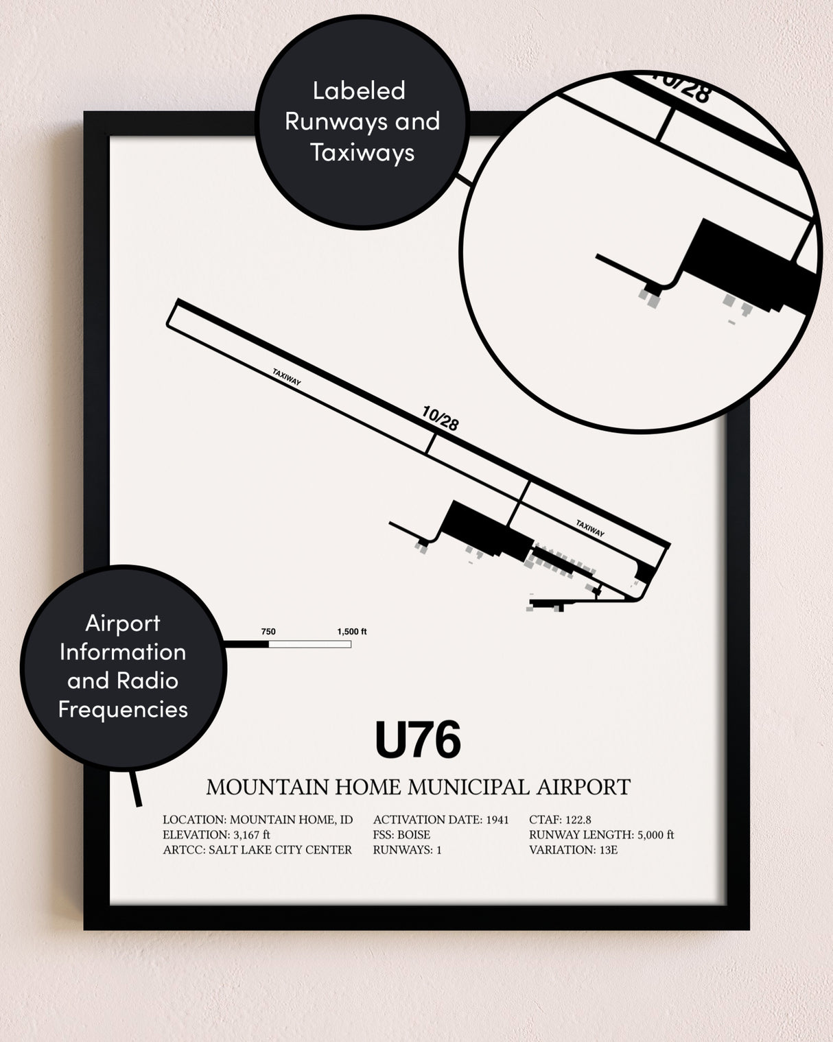 Framed Mountain Home Municipal Airport layout wall art poster