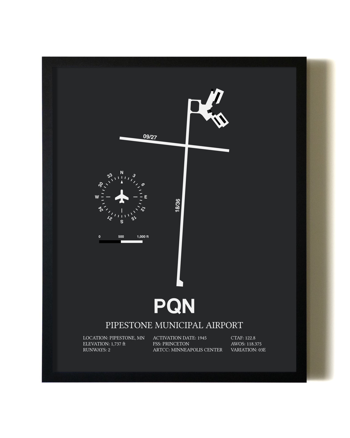 Unframed Pipestone Municipal Airport map print poster