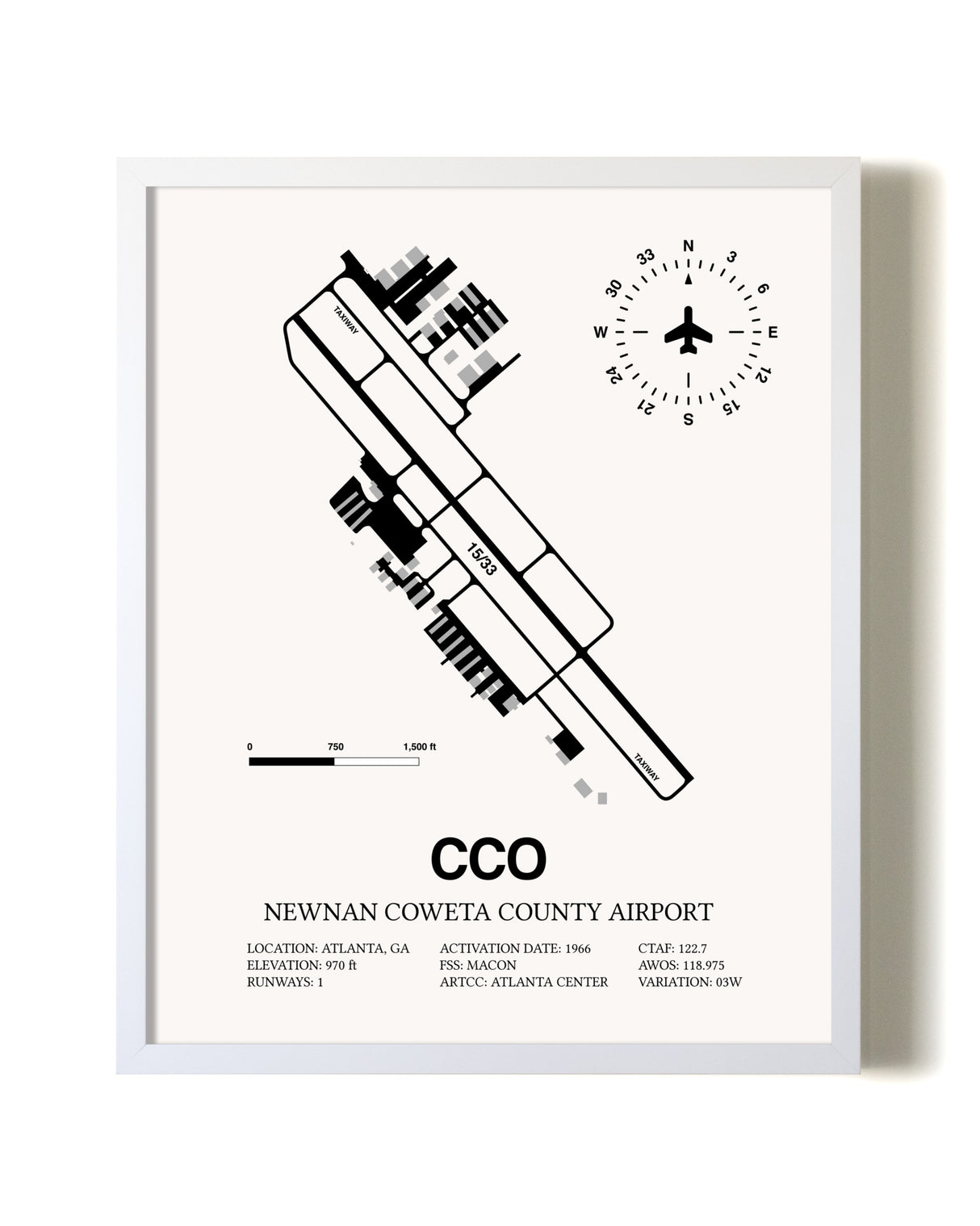 Newnan Coweta County Airport airport map poster in oak frame