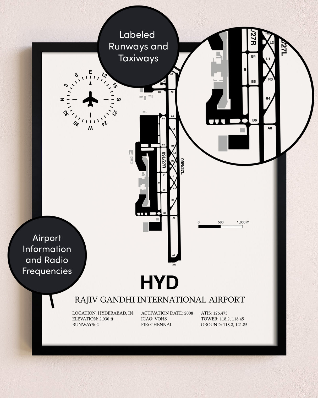 Framed Rajiv Gandhi International Airport layout wall art poster