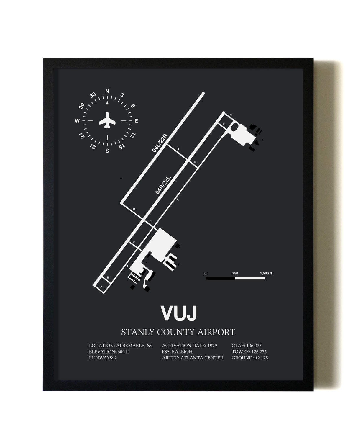 Unframed Stanly County Airport map print poster
