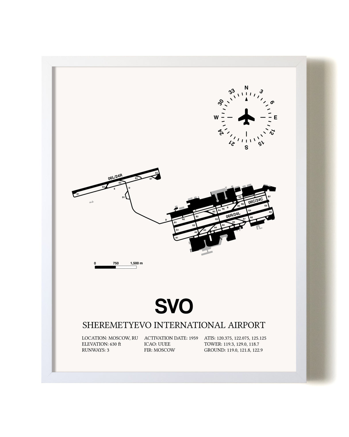 Sheremetyevo International Airport airport map poster in oak frame