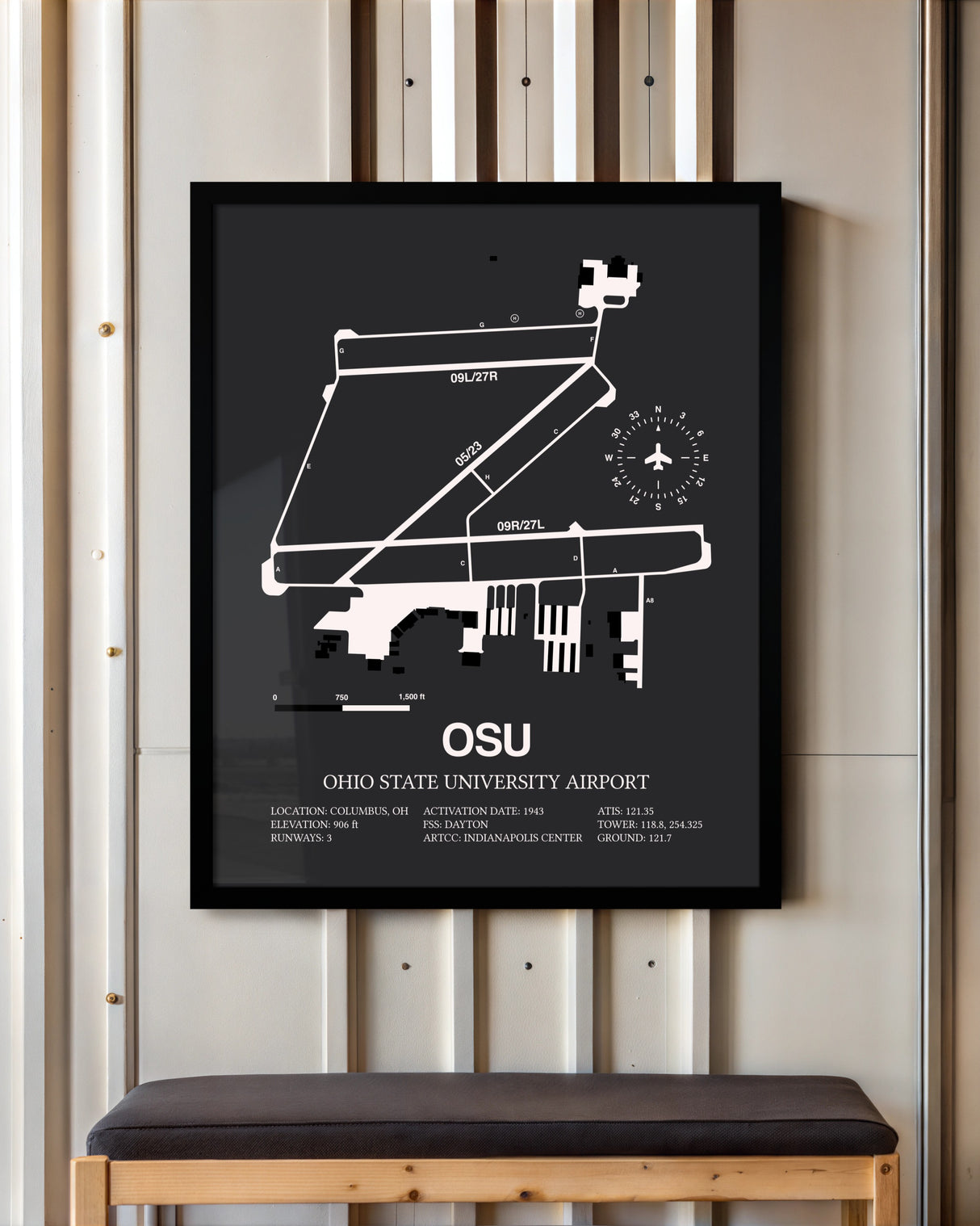 Frame color options for Ohio State University Airport Wall Art