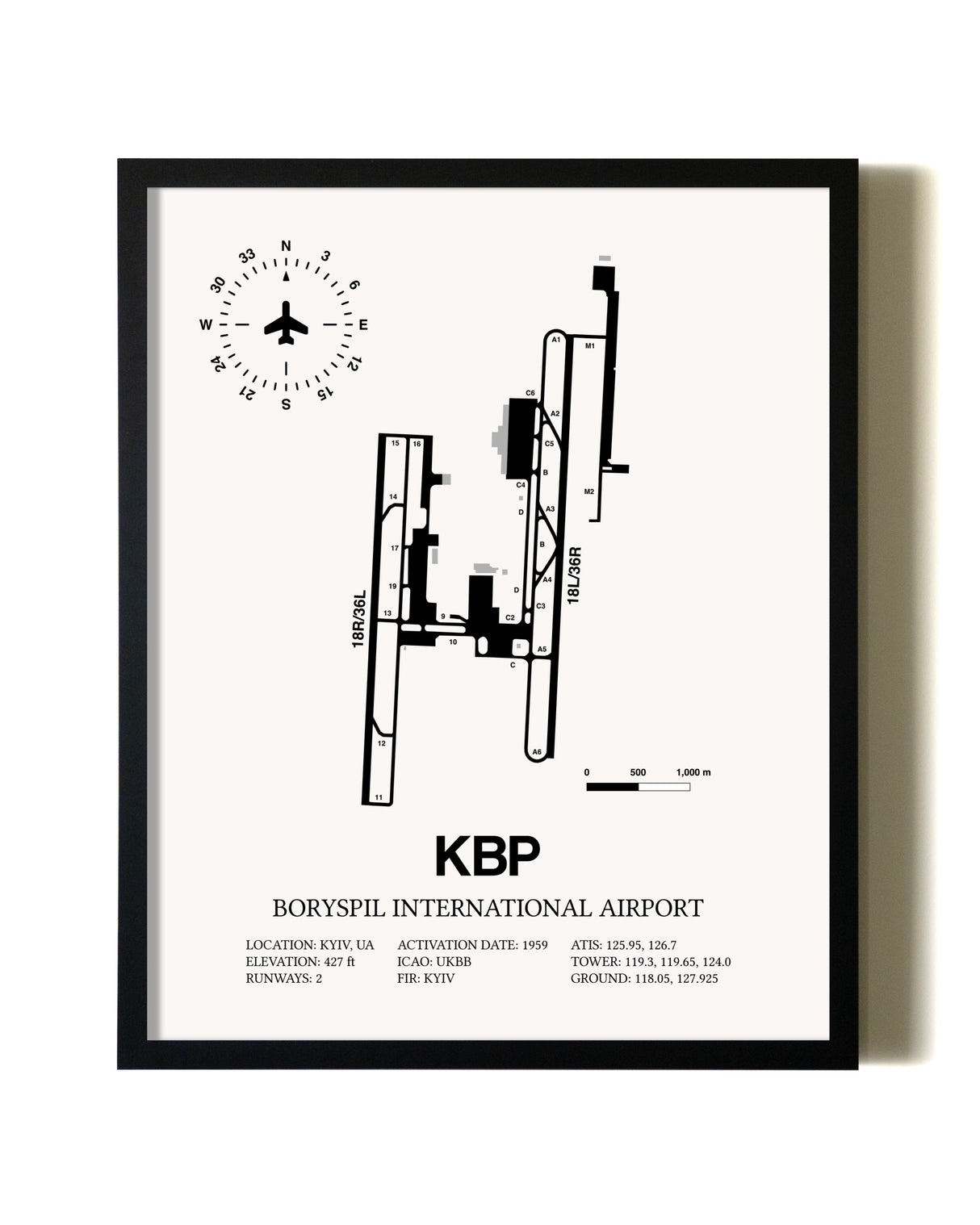 Framed Boryspil International Airport wall art poster in black frame
