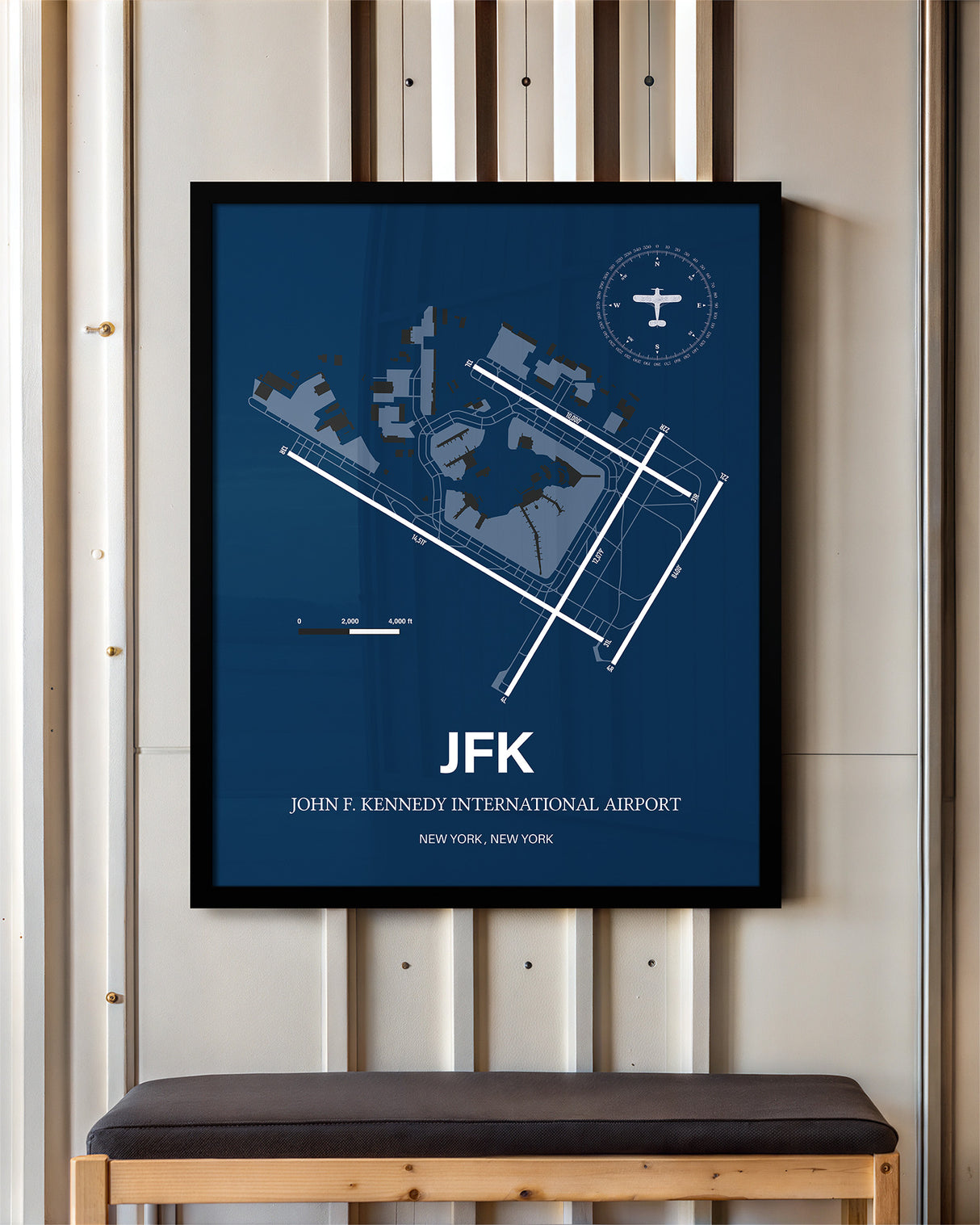 JFK Airport Map, John F. Kennedy International Airport, Color Print