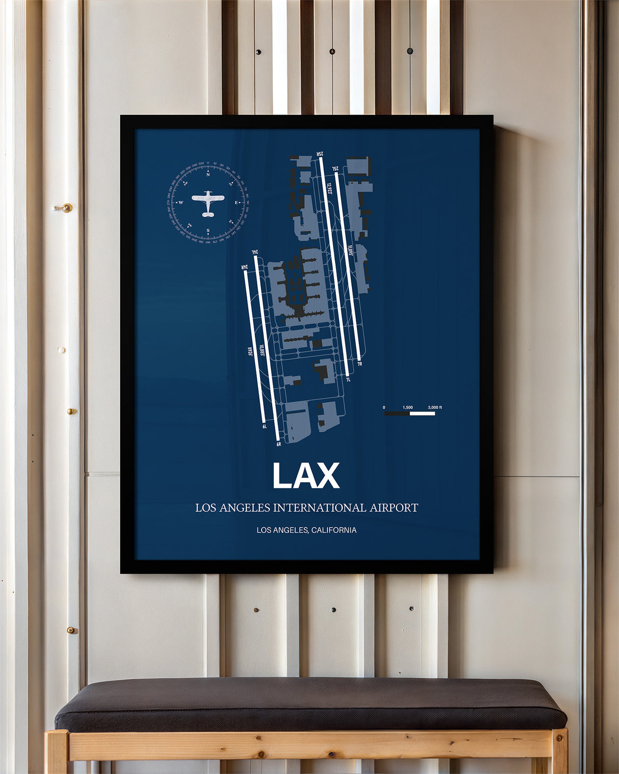 LAX Airport Map, Los Angeles International Airport, Color Print
