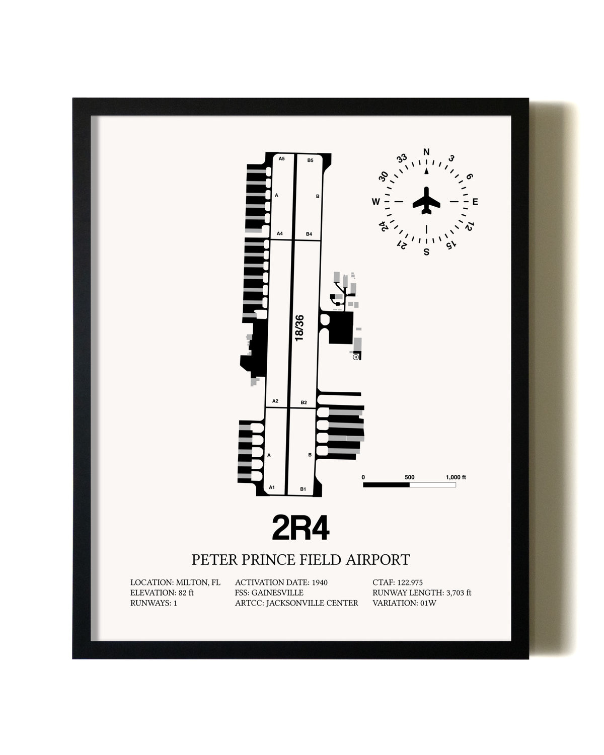 Framed Peter Prince Field Airport wall art poster in black frame