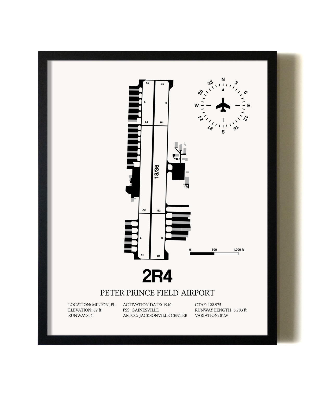 Framed Peter Prince Field Airport wall art poster in black frame