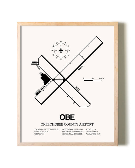 Okeechobee County Airport framed wall art in white frame