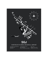 Gray Framed Northeast Florida Regional Airport layout wall art poster