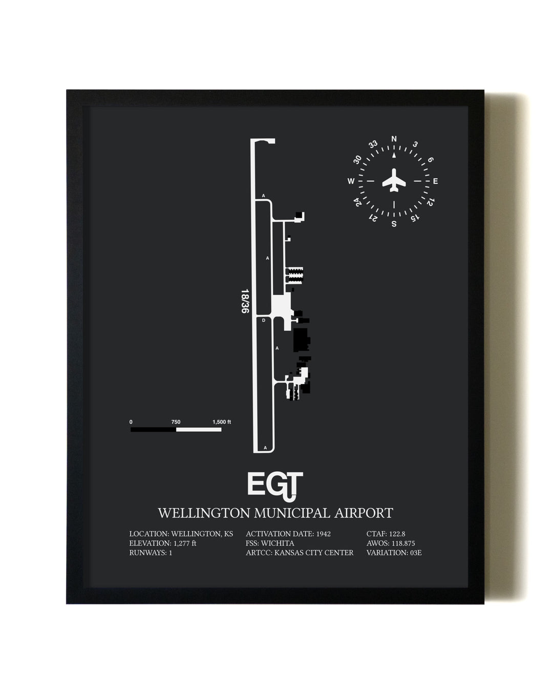 Unframed Wellington Municipal Airport map print poster