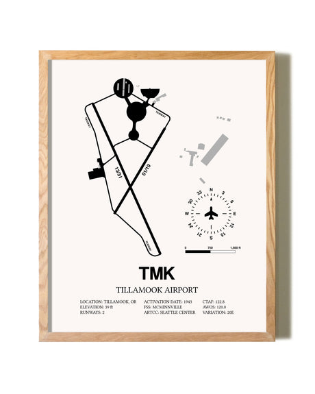 Tillamook Airport framed print in natural wood frame