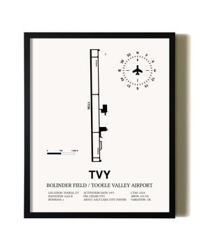 Framed Bolinder Field / Tooele Valley Airport wall art poster in black frame
