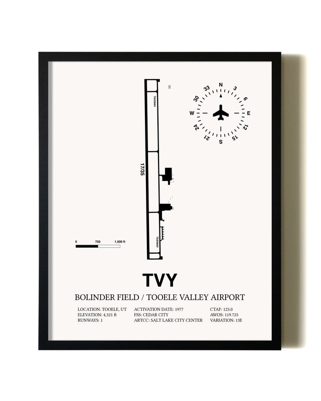 Framed Bolinder Field / Tooele Valley Airport wall art poster in black frame
