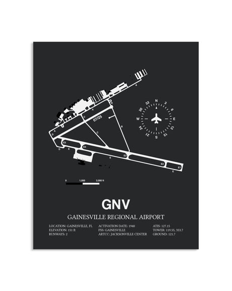 Gray Framed Gainesville Regional Airport layout wall art poster