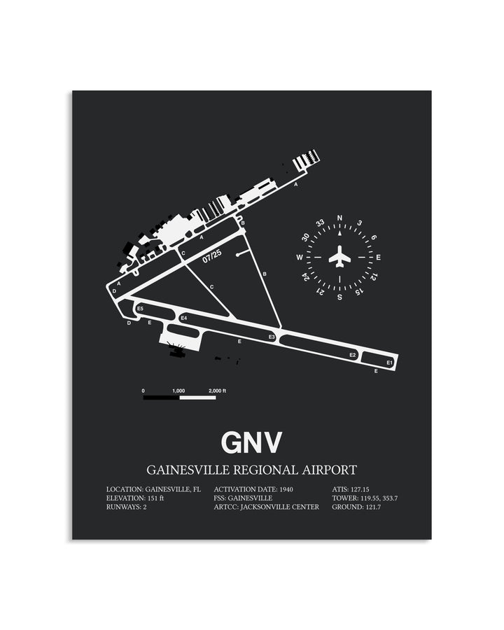 Gray Framed Gainesville Regional Airport layout wall art poster