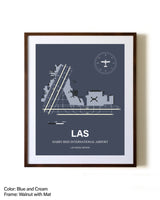 Harry Reid International Airport aviation print in walnut frame with mat