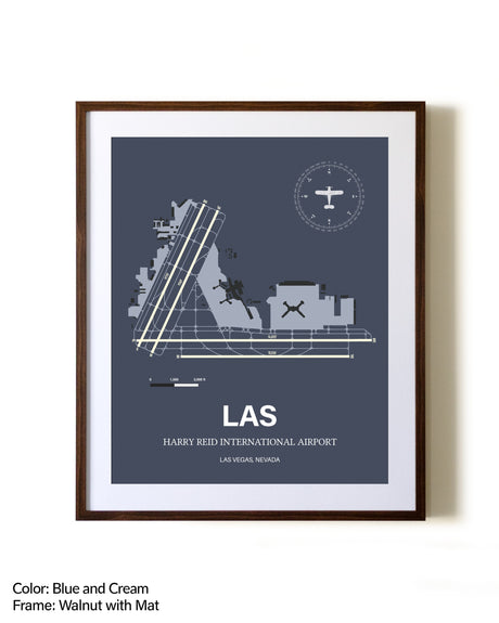 Harry Reid International Airport aviation print in walnut frame with mat