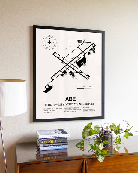 Lehigh Valley International Airport aviation wall décor in black wood frame