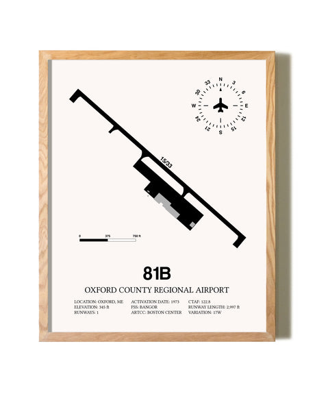 Oxford County Regional Airport framed print in natural wood frame