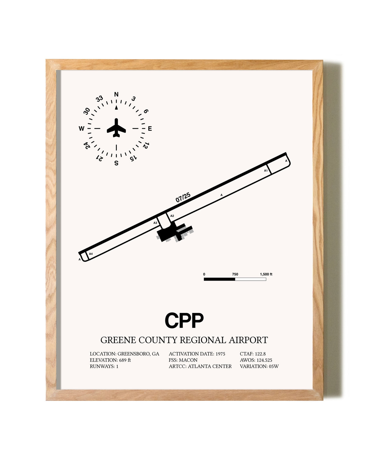 Greene County Regional Airport framed print in natural wood frame