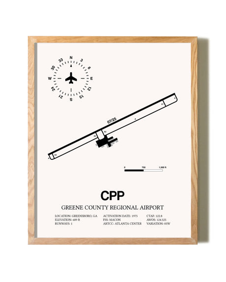 Greene County Regional Airport framed print in natural wood frame