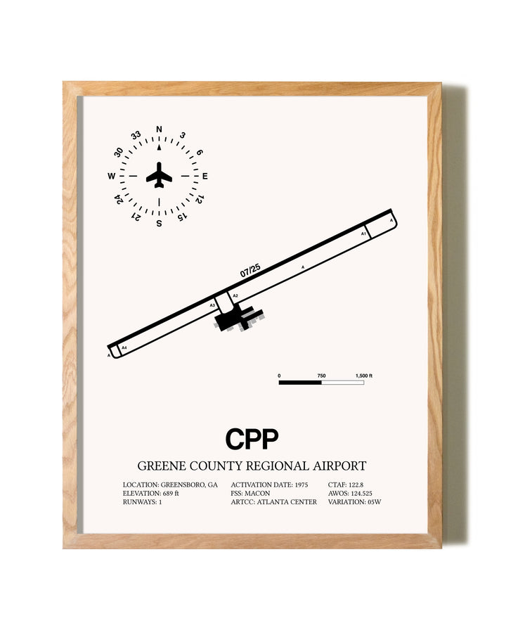 Greene County Regional Airport framed print in natural wood frame