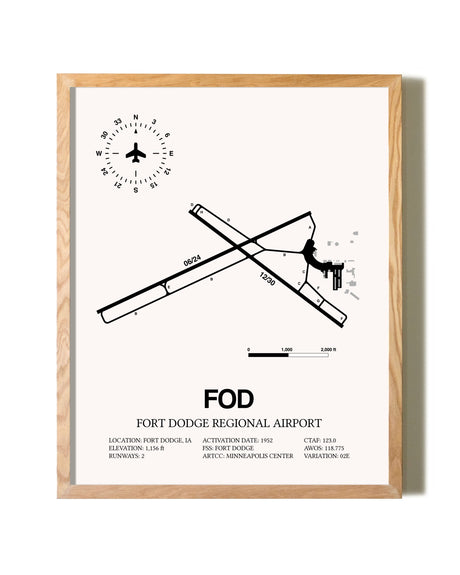 Fort Dodge Regional Airport framed print in natural wood frame