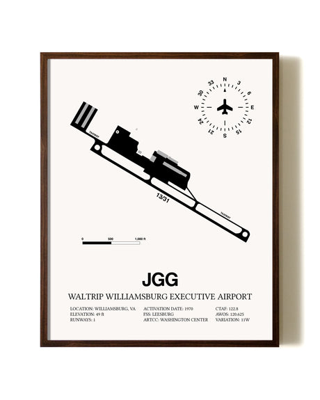 Waltrip Williamsburg Executive Airport aviation print in walnut frame