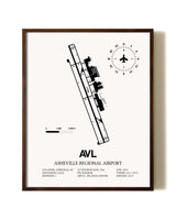 Asheville Regional Airport aviation print in walnut frame